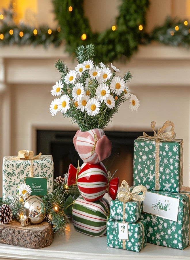 DIF DECO Unique Ceramic Vase,Candy Shape Aesthetic Vase Cute Christmas Decorative Flower Vase 9.88 Inch Modern Funny Vase for Home/Holiday/Weddings/Party Table Flower Decor - Image 4
